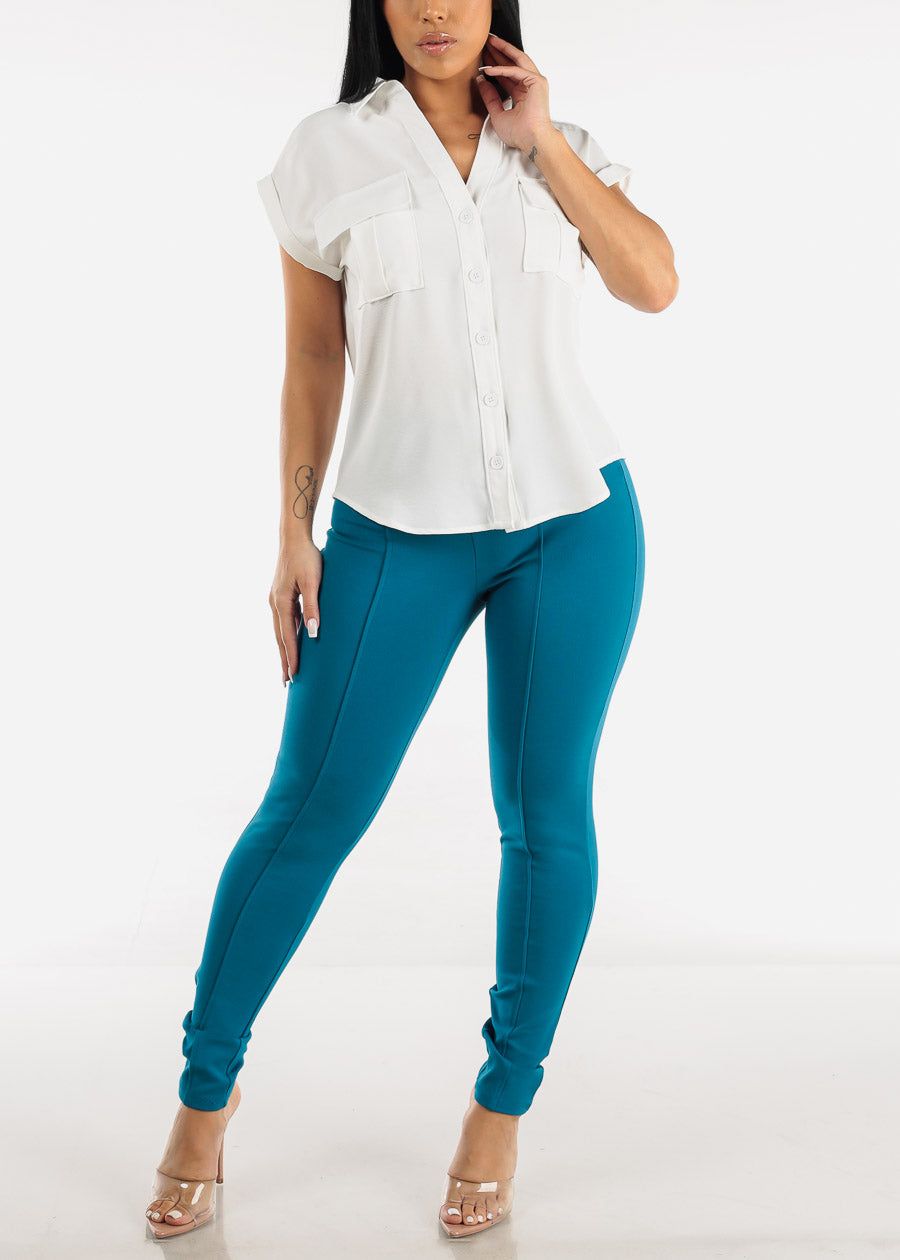 Teal High Waisted Dressy Skinny Pants sold by Moda product image thumbnail 2