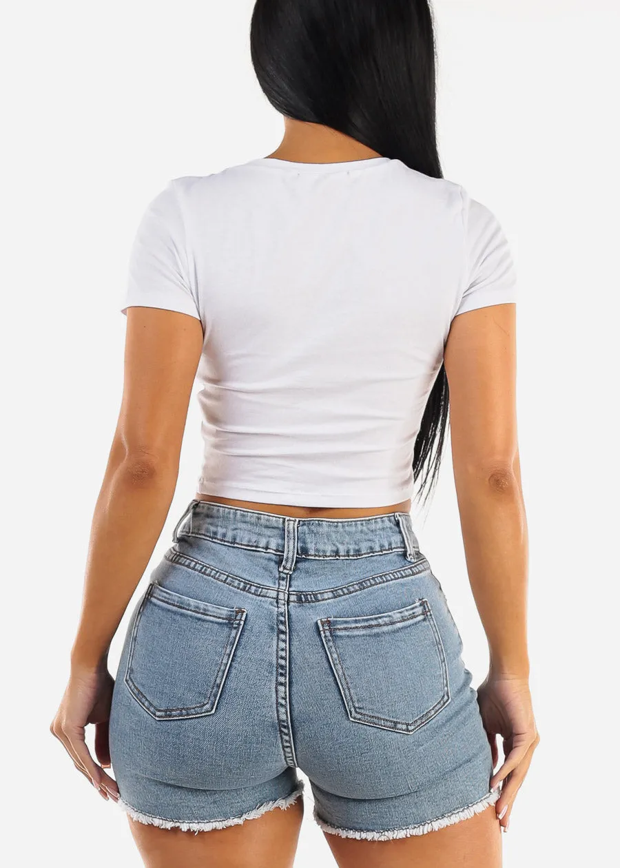 Short Sleeve White Vneck Crop Top sold by Moda product image thumbnail 4