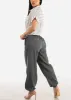Grey Linen High Rise Spandex Waist Jogger Pants sold by Moda