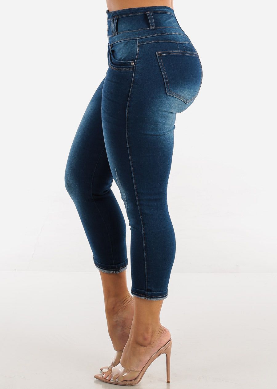MX JEANS Ultra High Waist Butt Lift Dark Denim Capris sold by Moda product image thumbnail 4