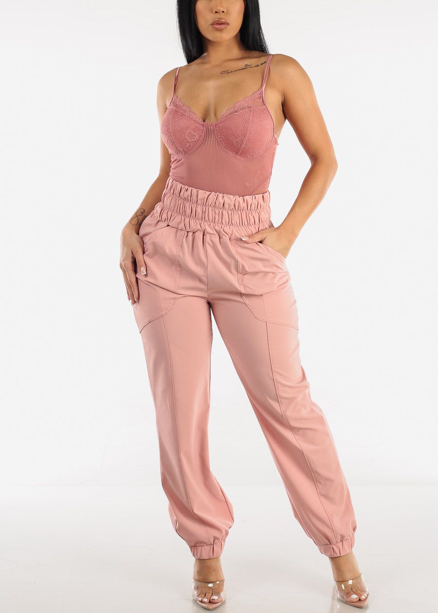 Sleeveless Blush Thin Stripe Mesh & Lace Thong Bodysuit sold by Moda product image thumbnail 5