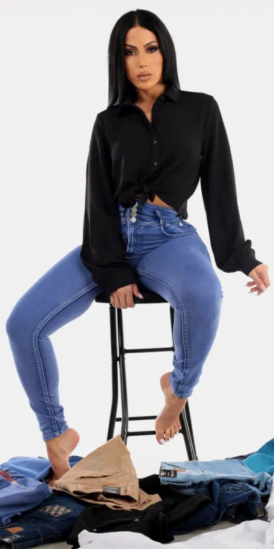 Blue Butt Lift Skinnies Shirt Combo sold by Moda