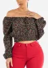 Black Off Shoulder Floral Peasant Crop Top sold by Moda