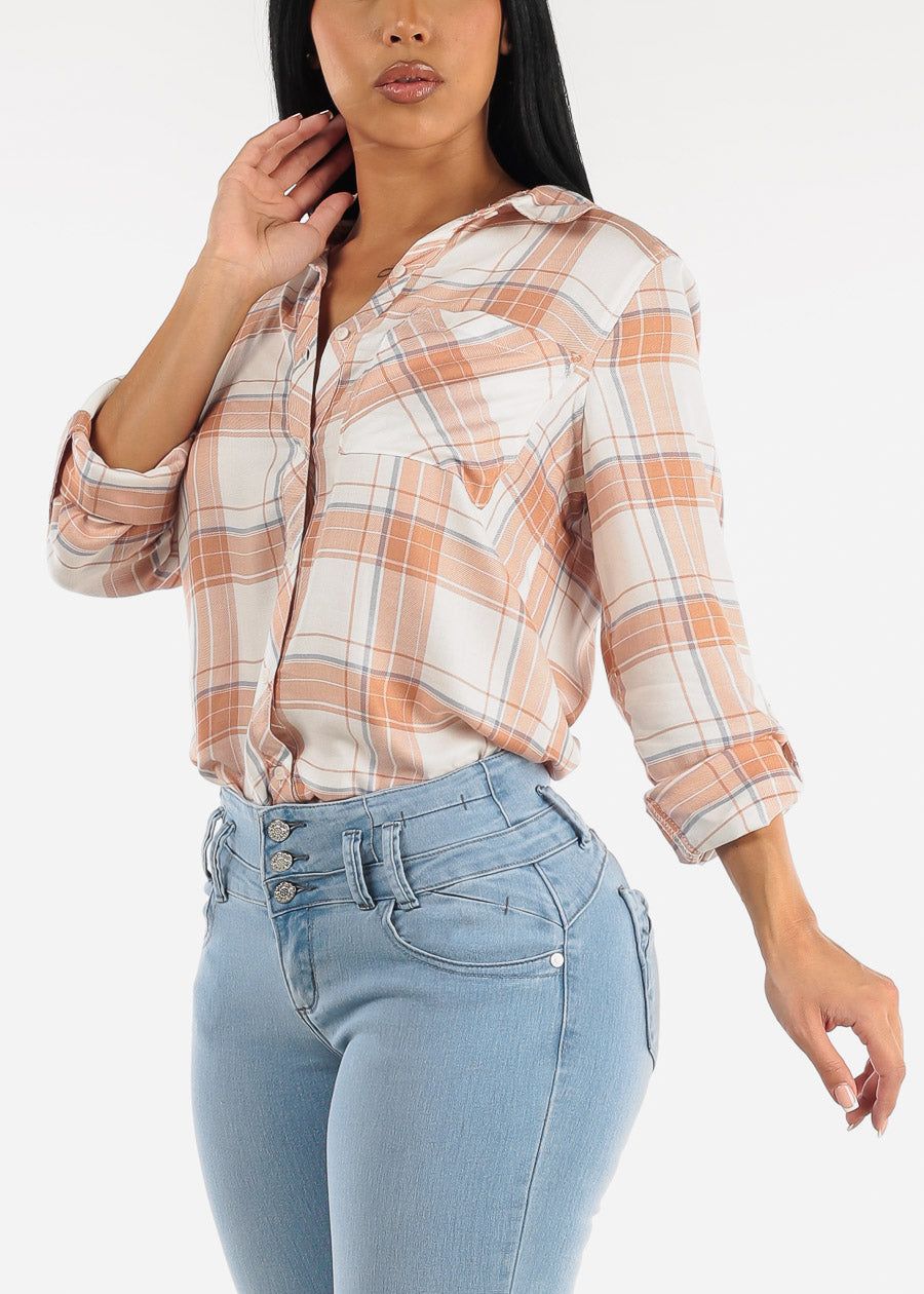 Long Sleeve Button Down Terra Plaid Shirt sold by Moda