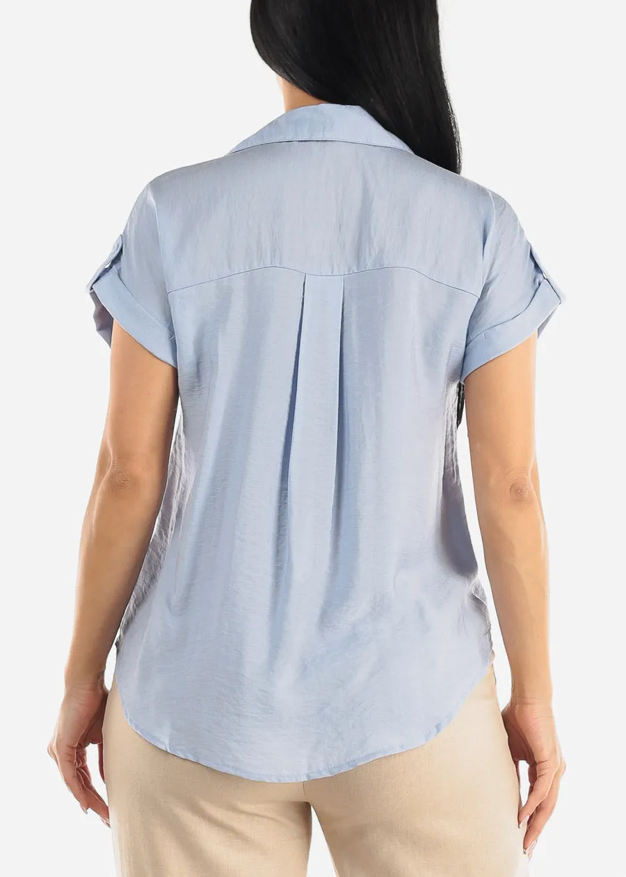 Cap Sleeve Button Down Shirt Light Blue sold by Moda product image thumbnail 4