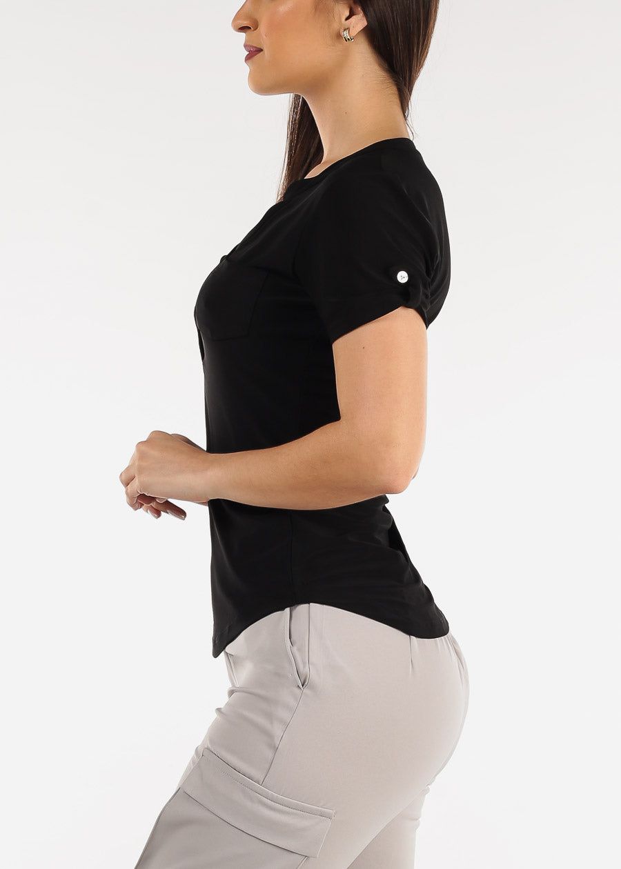 Black Short Sleeve Half Button Up Blouse sold by Moda product image thumbnail 3