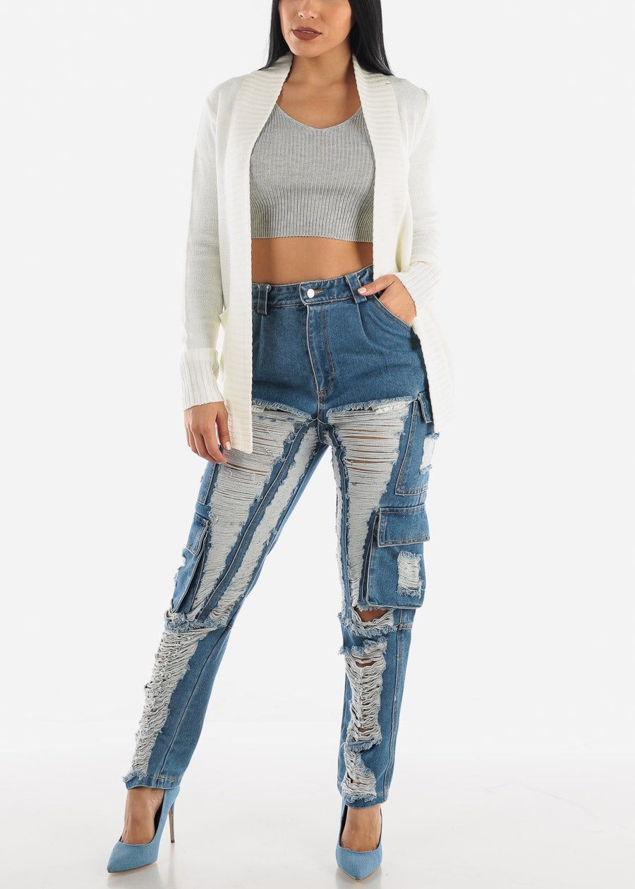 White Open Front Pocket Cardigan sold by Moda product image thumbnail 2