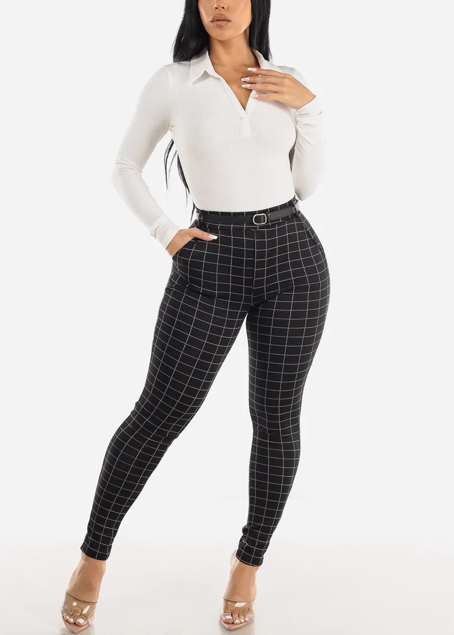 Black Butt Lifting Plaid Skinny Pants w Belt sold by Moda product image thumbnail 2