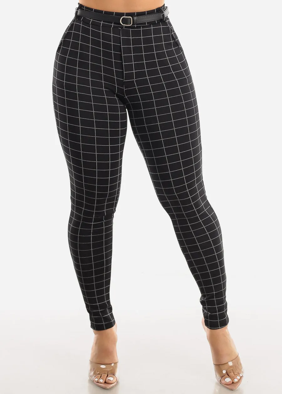 Black Butt Lifting Plaid Skinny Pants w Belt sold by Moda product image thumbnail 3