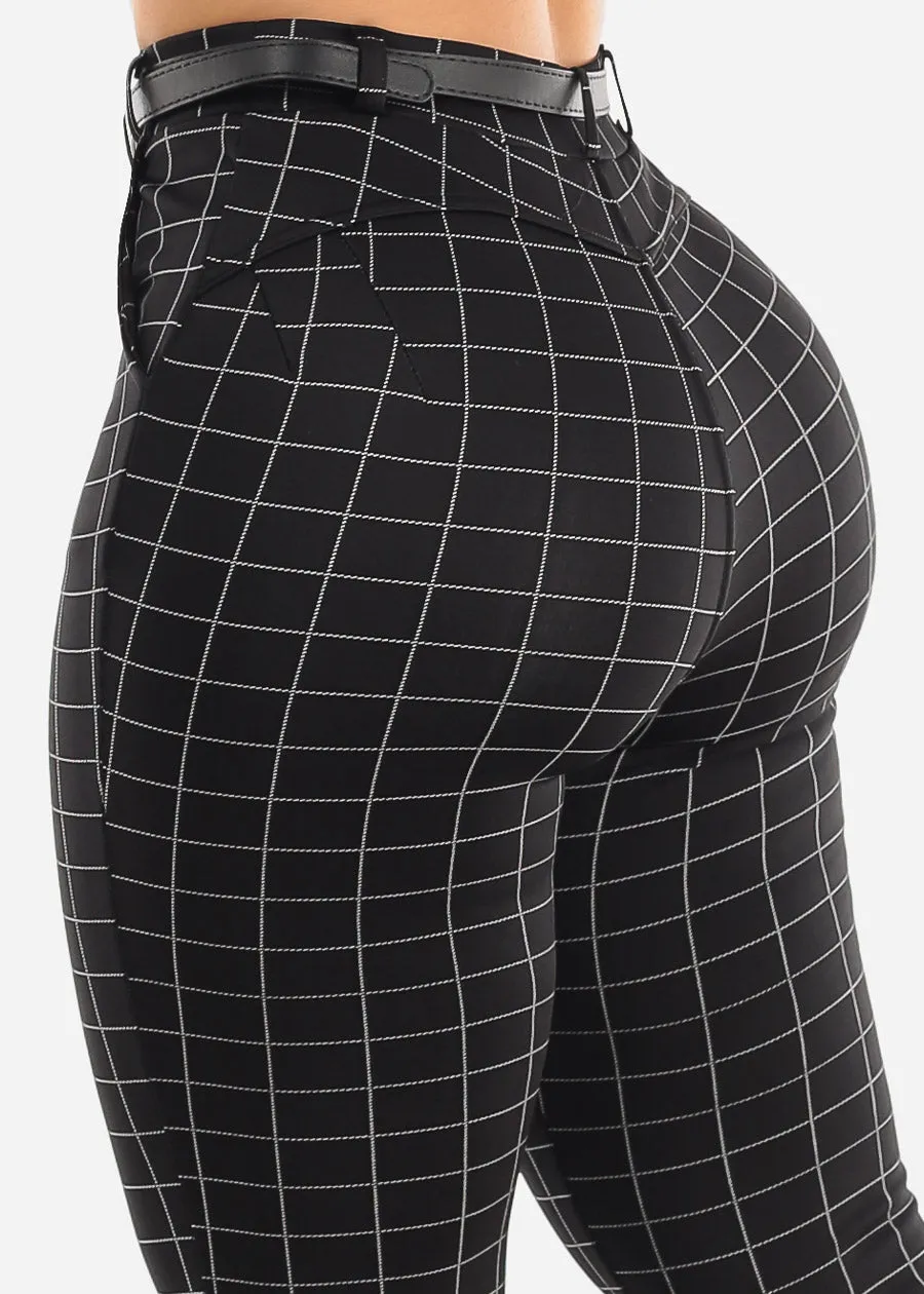 Black Butt Lifting Plaid Skinny Pants w Belt sold by Moda