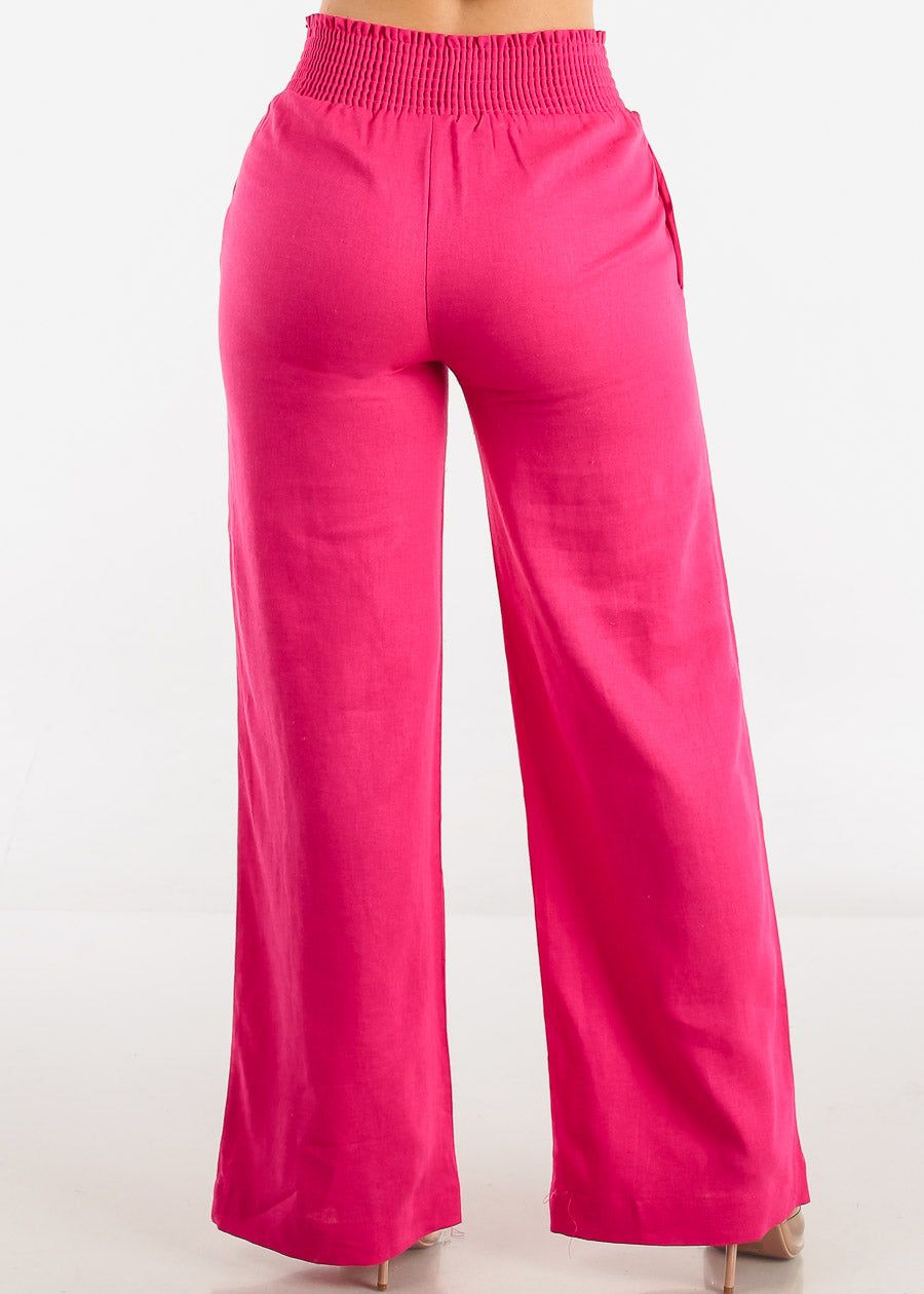 High Rise Spandex Waist Wide Leg Linen Pants Fuchsia sold by Moda product image thumbnail 4