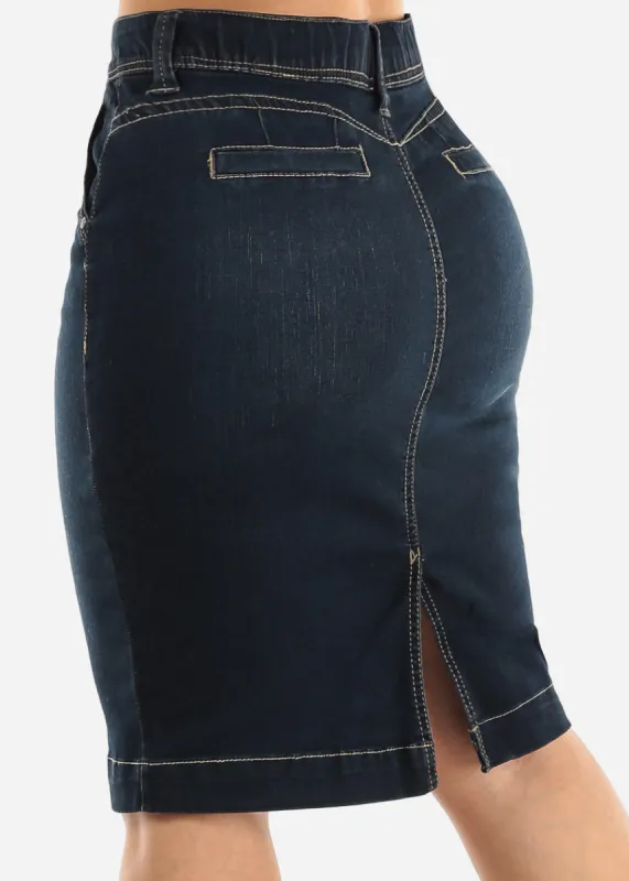 Butt Lifting Dark Denim Pencil Skirt sold by Moda