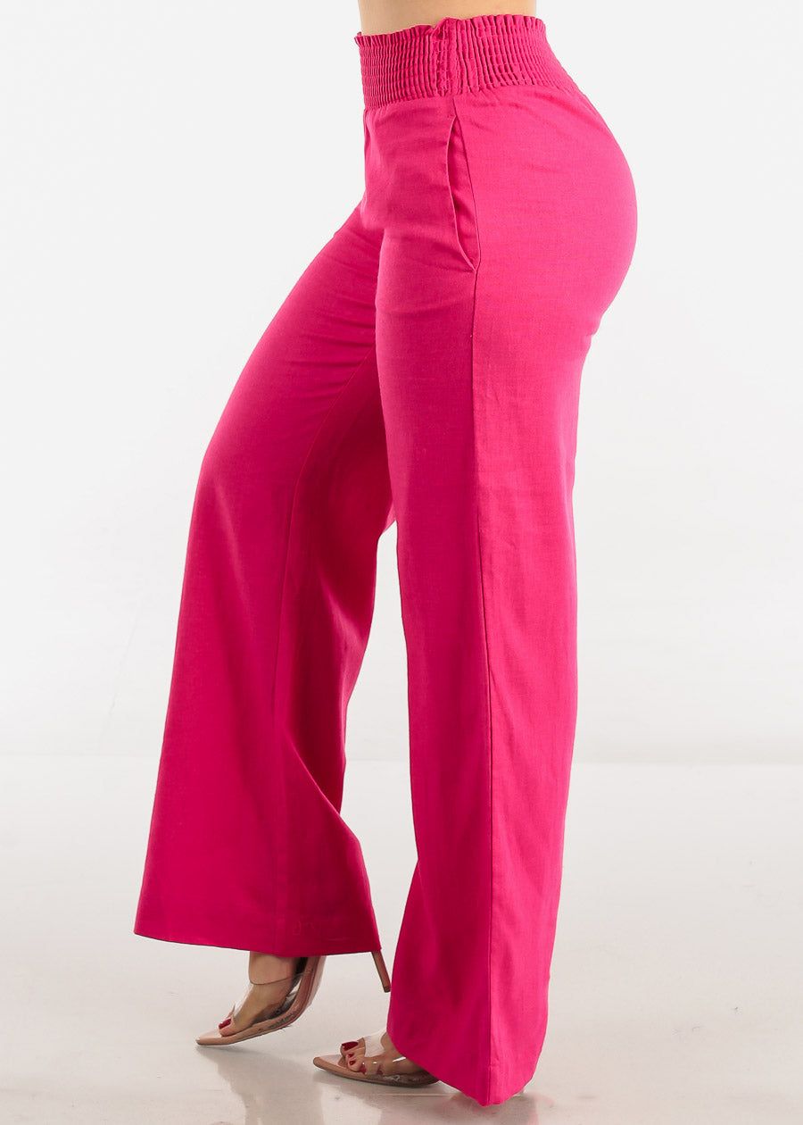 High Rise Spandex Waist Wide Leg Linen Pants Fuchsia sold by Moda product image thumbnail 3