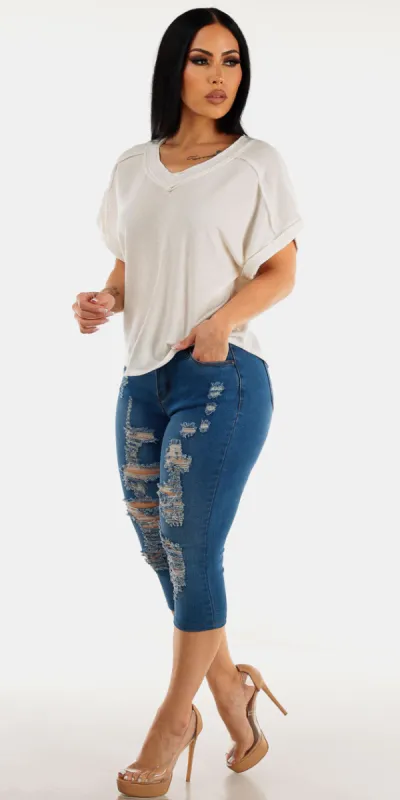 White Terry Ripped Denim Outfit sold by Moda