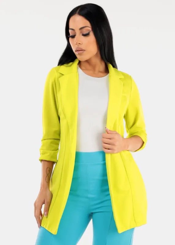 Formal Open Front Quarter Sleeve Blazer Lime sold by Moda