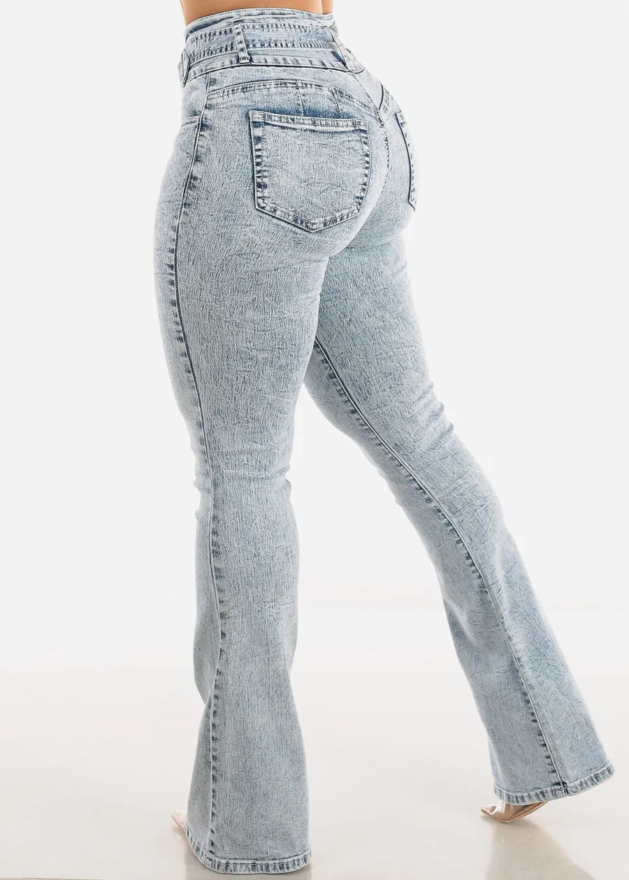 Super High Waisted Butt Lifting Acid Wash Flared Jeans sold by Moda