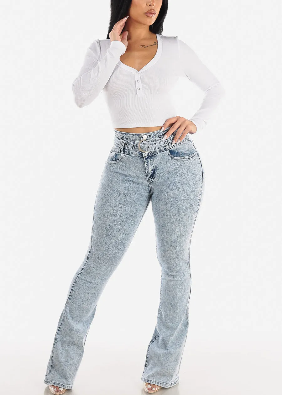 Super High Waisted Butt Lifting Acid Wash Flared Jeans sold by Moda product image thumbnail 2
