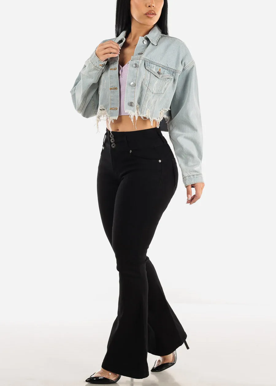 Stretchy Knit Short Sleeve Clasp Closure Crop Top Lilac sold by Moda product image thumbnail 4