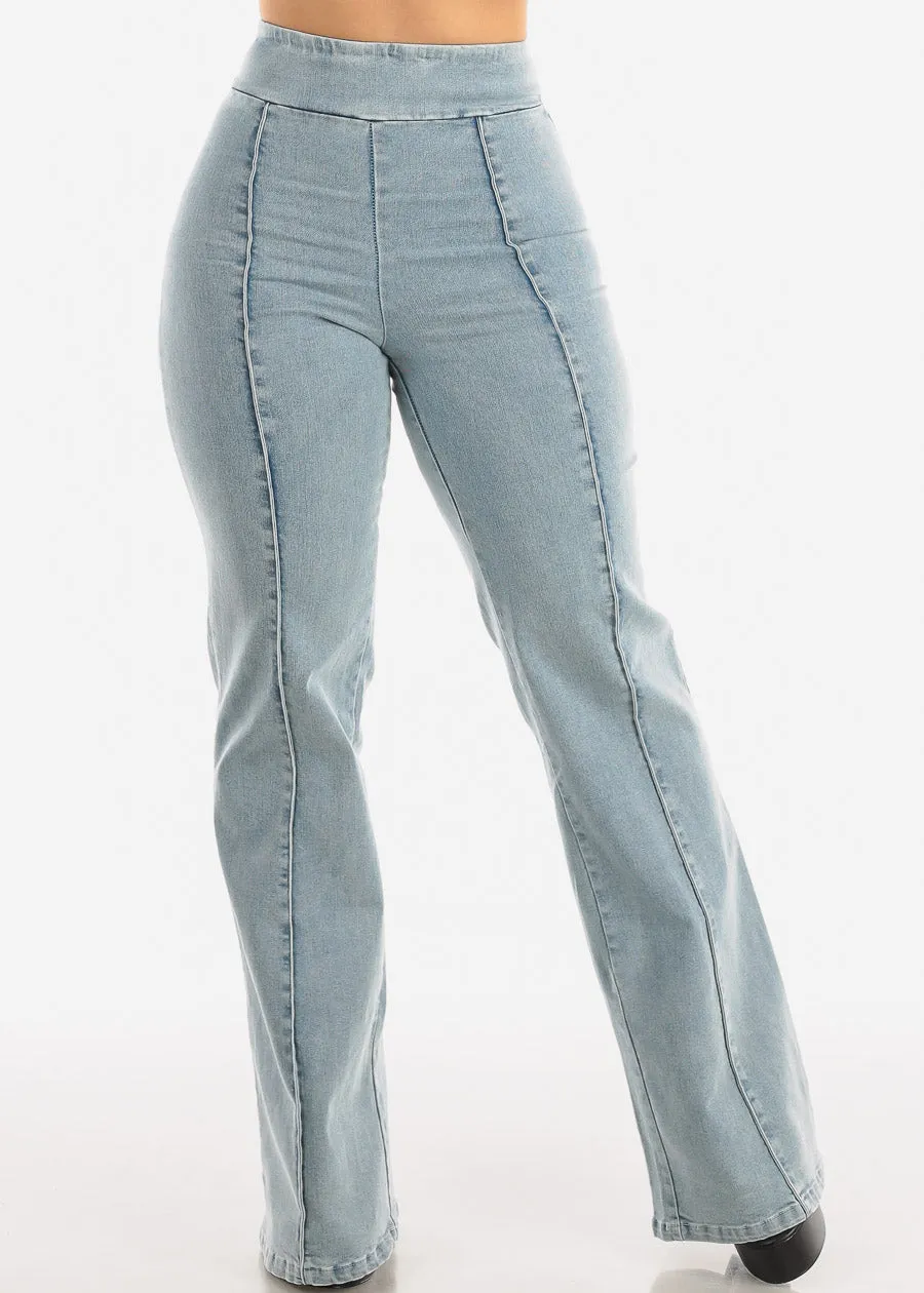 High Waist Denim Stretch Wide Legged Pants Acid Wash sold by Moda