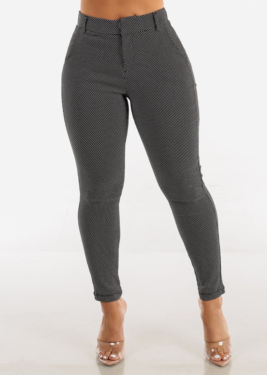 High Waisted Black Printed Elastic Waist Skinny Pants sold by Moda