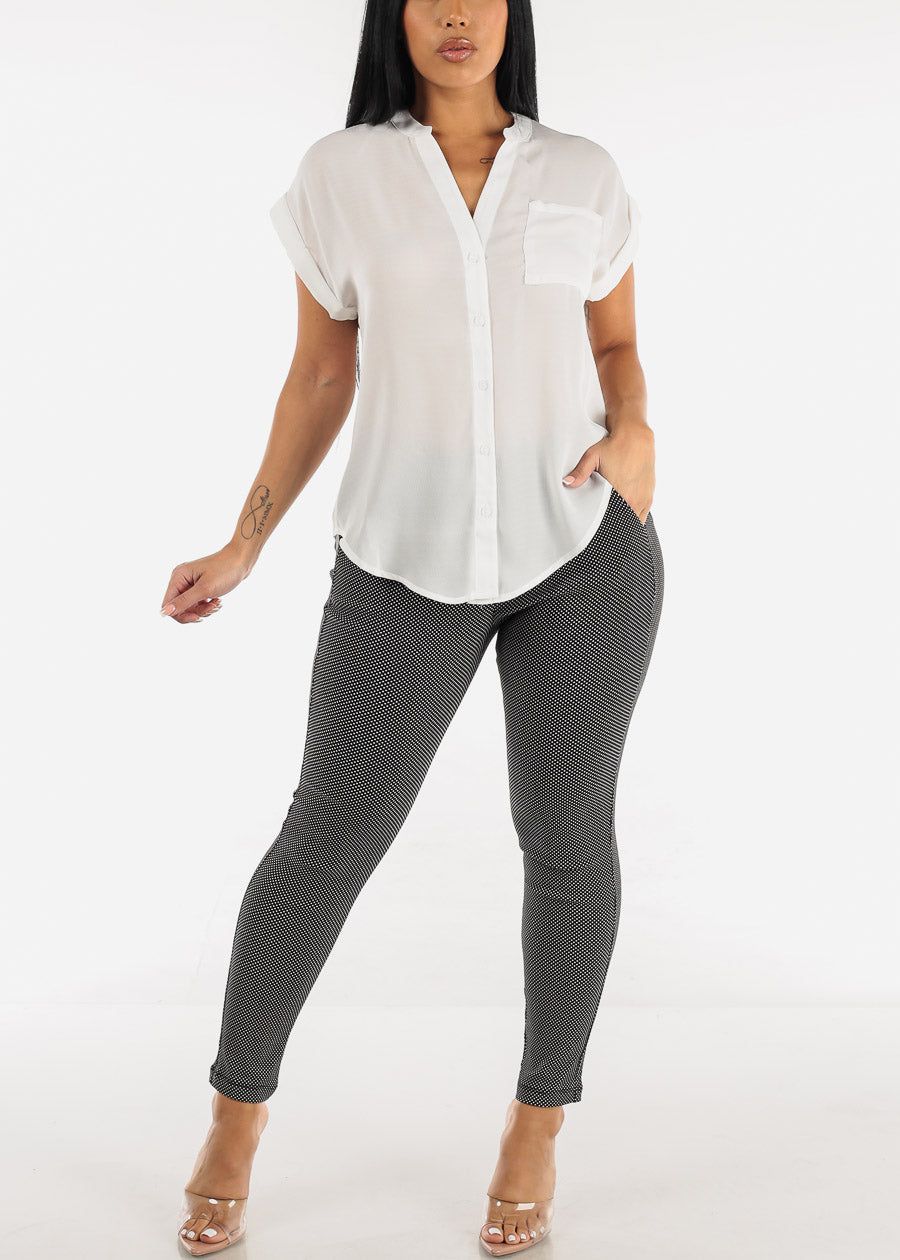 High Waisted Black Printed Elastic Waist Skinny Pants sold by Moda product image thumbnail 2