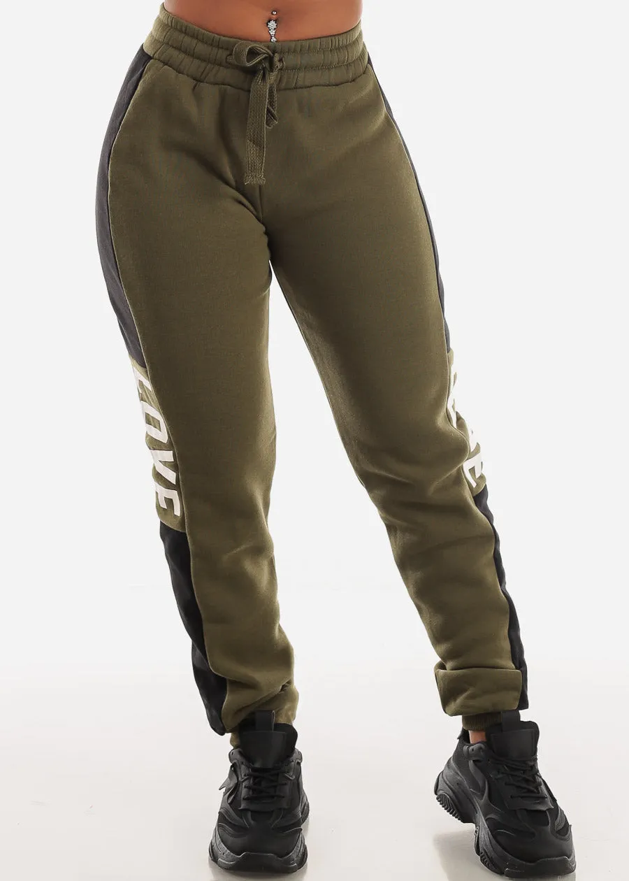 Fleece High Waist Jogger Sweatpants Olive "Love" sold by Moda product image thumbnail 3