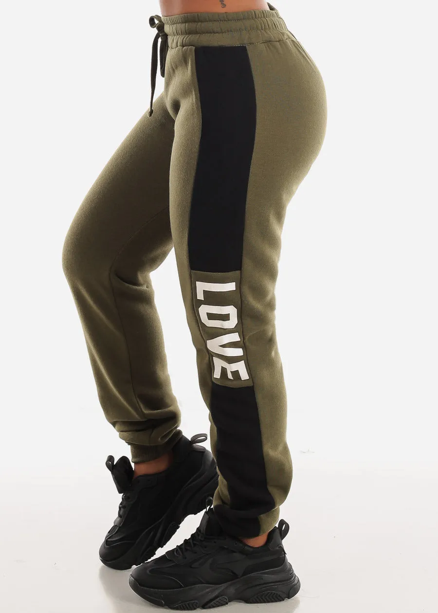 Fleece High Waist Jogger Sweatpants Olive "Love" sold by Moda