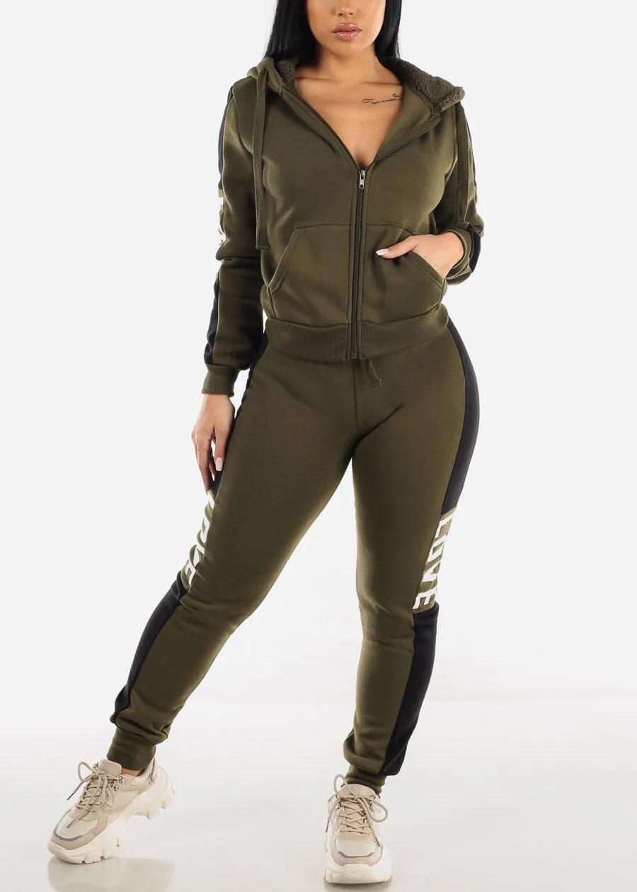 Fleece High Waist Jogger Sweatpants Olive "Love" sold by Moda product image thumbnail 2