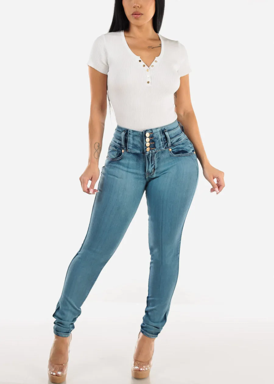 Butt Lift High Waist Skinny Jeans Light Teal sold by Moda product image thumbnail 2