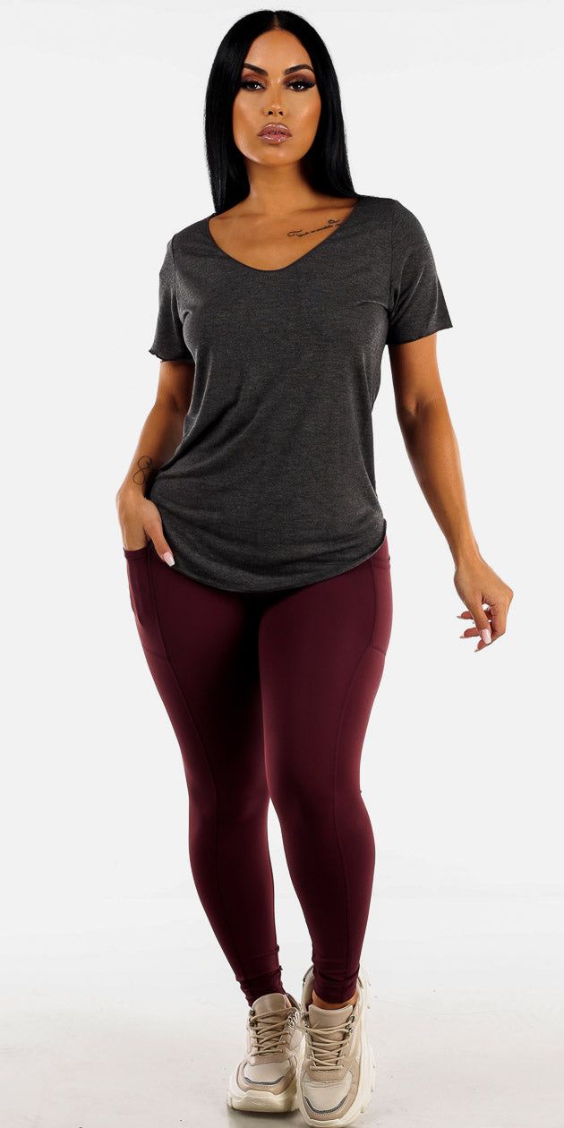 High Waisted Gym Workout Leggings with Baggy Vneck Tee sold by Moda