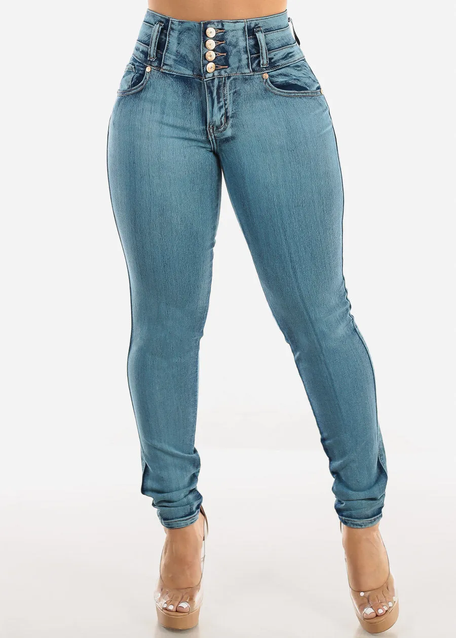 Butt Lift High Waist Skinny Jeans Light Teal sold by Moda product image thumbnail 3