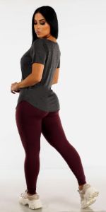 High Waisted Gym Workout Leggings with Baggy Vneck Tee sold by Moda