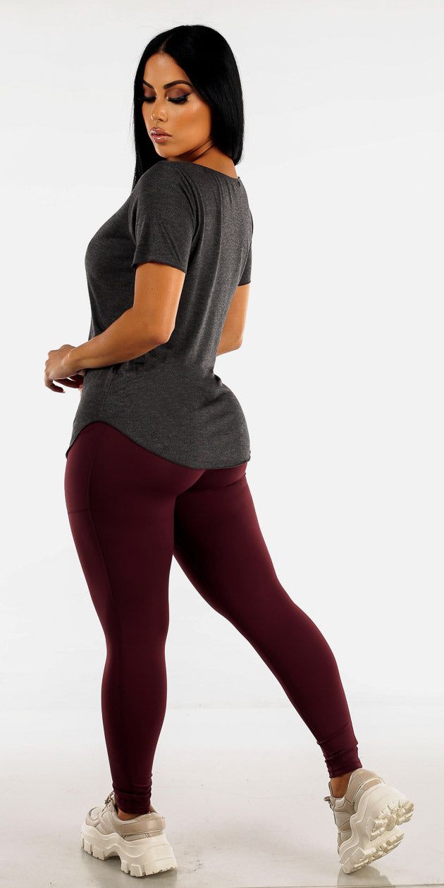 High Waisted Gym Workout Leggings with Baggy Vneck Tee sold by Moda product image thumbnail 2