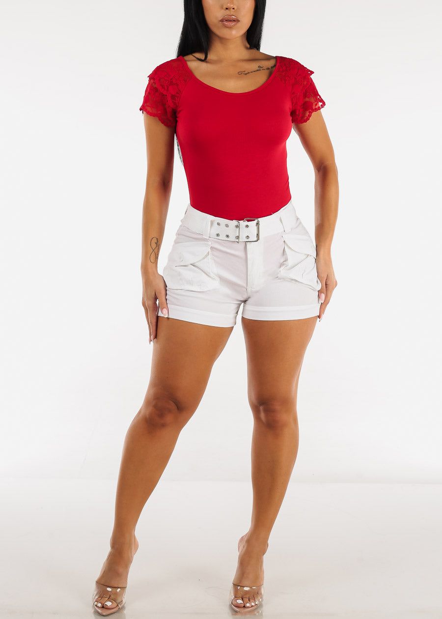 Red Lace Short Sleeve Thong Bodysuit sold by Moda product image thumbnail 2