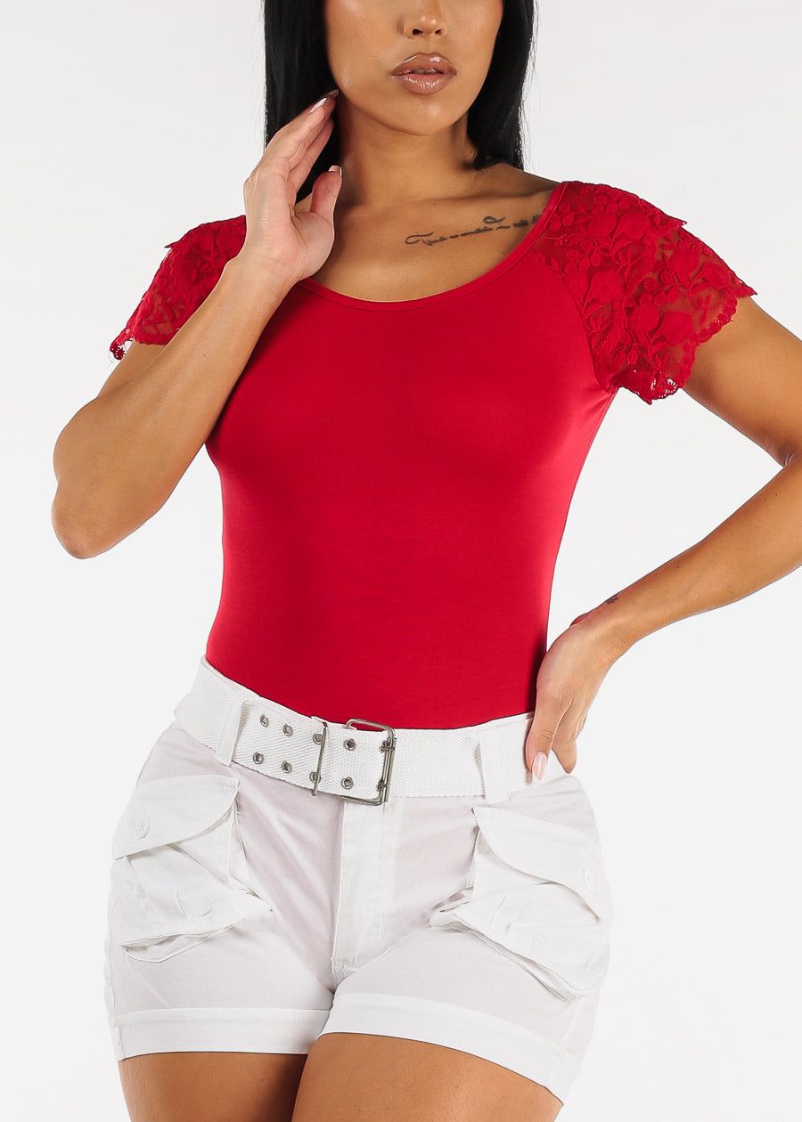 Red Lace Short Sleeve Thong Bodysuit sold by Moda product image thumbnail 5