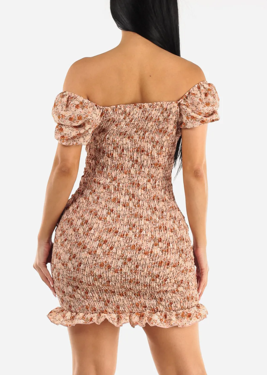 Off Shoulder Floral Ruched Bodycon Mini Dress Pink sold by Moda product image thumbnail 4