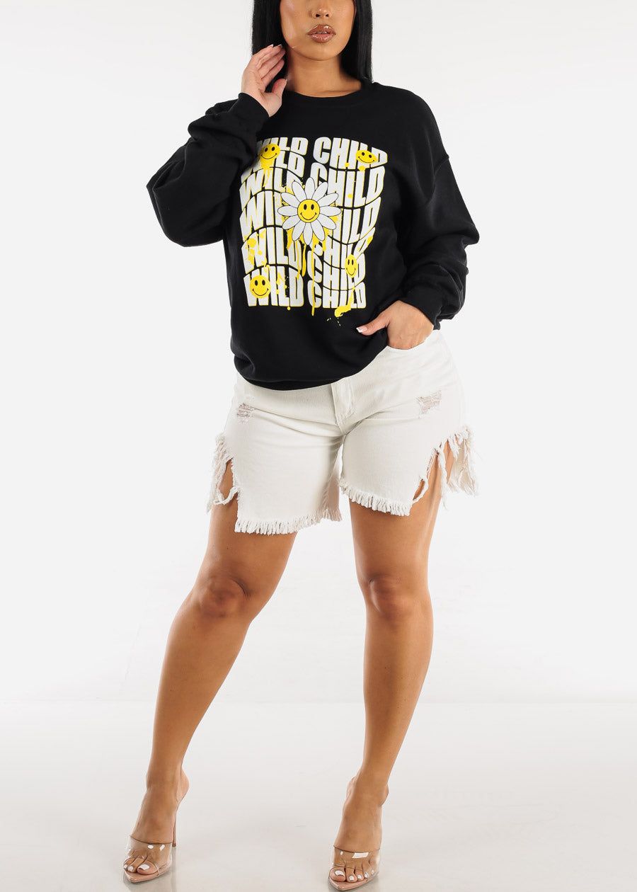 White Distressed Mid Thigh Fringed Denim Shorts sold by Moda product image thumbnail 5