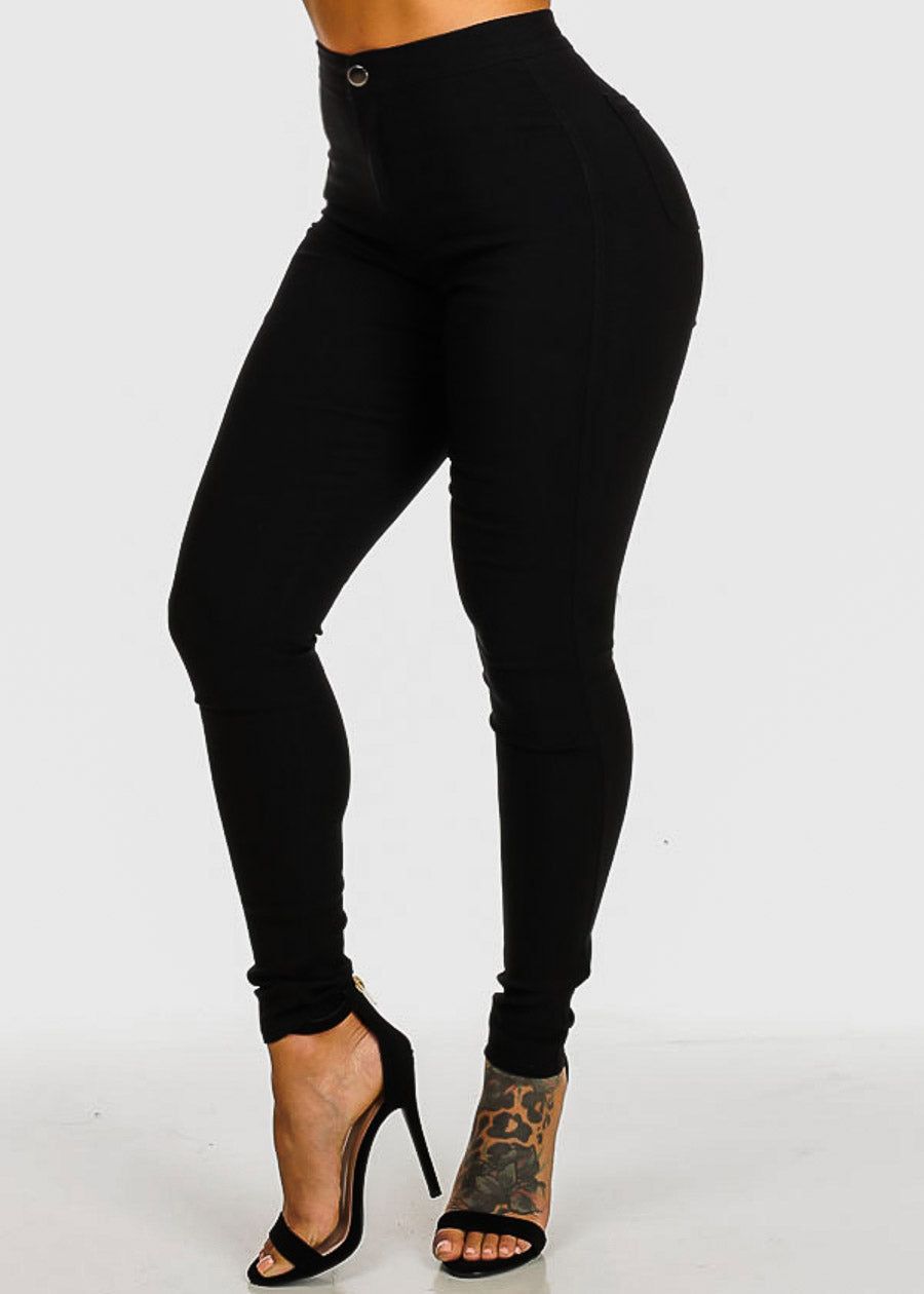 Black High Waist Hyper Stretch Slim Fit Skinny Pants sold by Moda