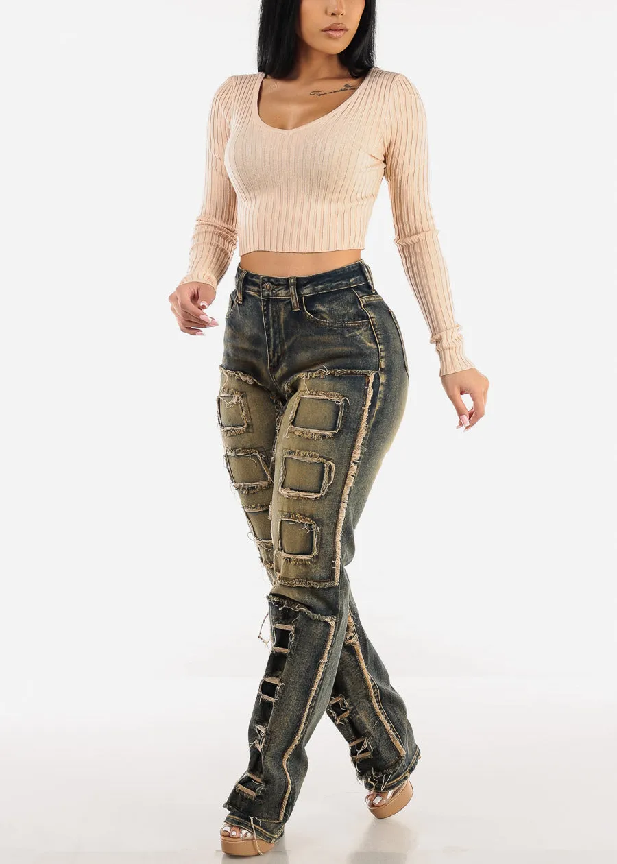 Long Sleeve Vneck Crop Sweater Light Pink sold by Moda product image thumbnail 2
