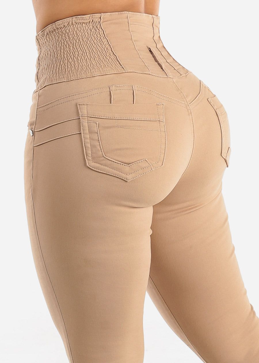 MX JEANS High Waisted Khaki Skinny Jeans w Spandex Waist sold by Moda