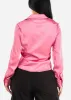 Satin Long Sleeve Button Up Ruched Shirt Pink sold by Moda