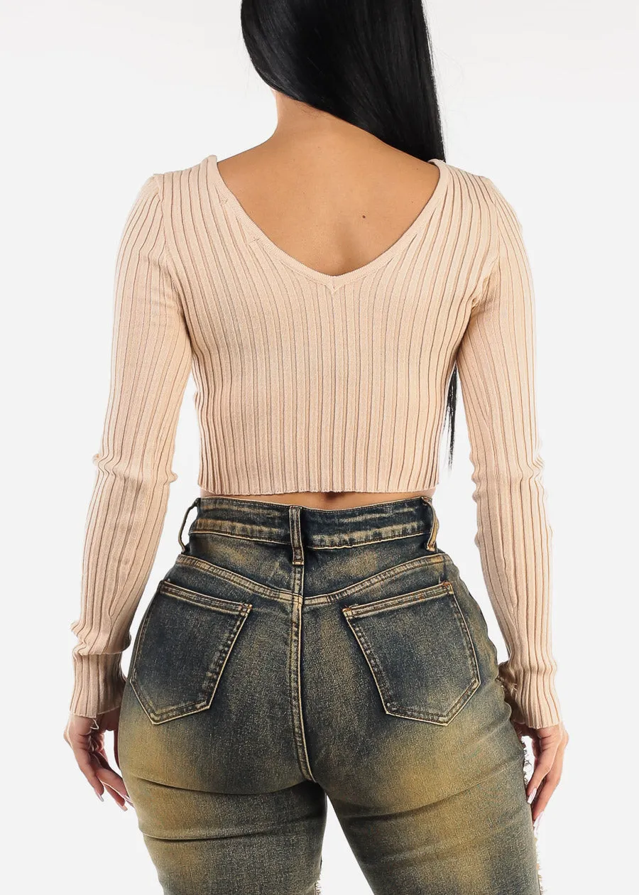 Long Sleeve Vneck Crop Sweater Light Pink sold by Moda product image thumbnail 4