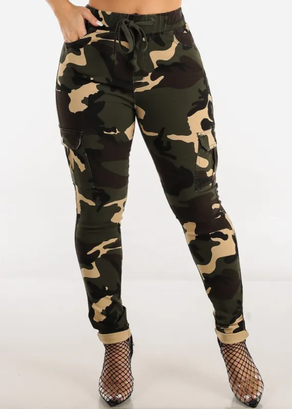 Hyper Stretch Drawstring Waist Camouflage Cargo Skinny Pants sold by Moda