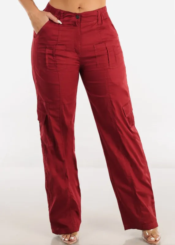 High Waisted Straight Wide Leg Cargo Pants Brick sold by Moda