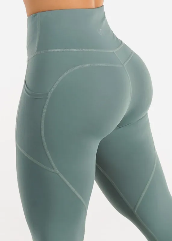 High Rise Sweetheart Butt Activewear Leggings Dusty Teal sold by Moda