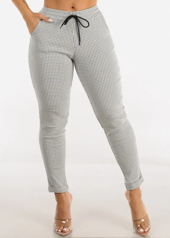 White Printed Drawstring Waist Ankle Dress Pants sold by Moda