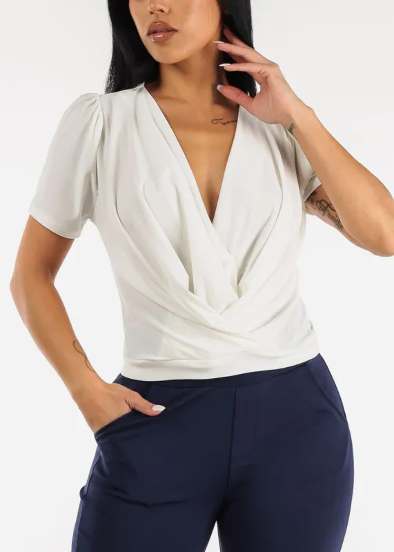 Short Sleeve Surplice Blouse Off White sold by Moda