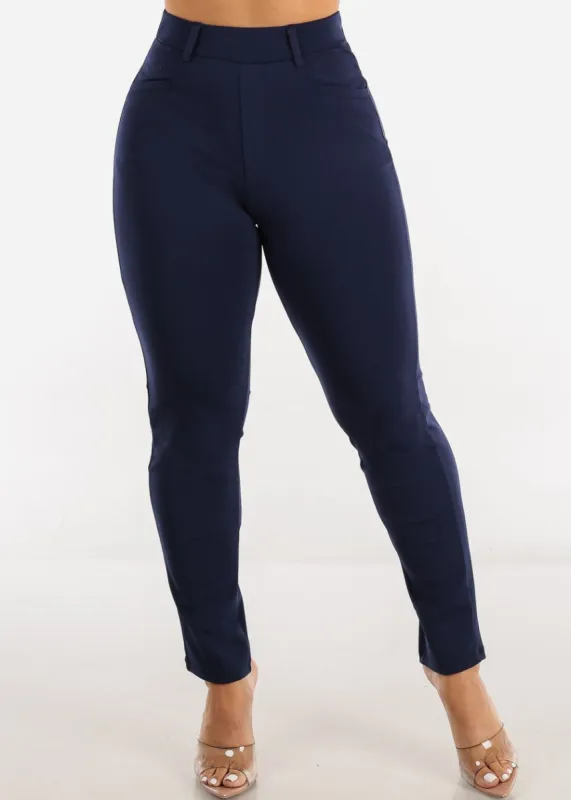 Navy Super High Waist Straight Leg Dressy Pants sold by Moda