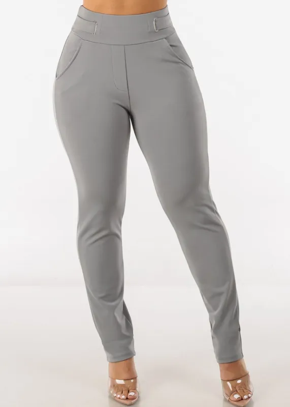 High Waist Slim Straight Dressy Pants Grey sold by Moda