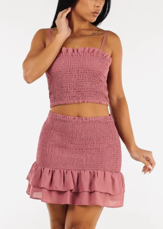 Sleeveless Smocked Crop Top & Mini Skirt Mauve (2 PCE SET) sold by Moda